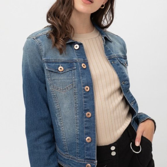 *1 LEFT*  Distressed Cropped Cotton Denim Jacket - Picture 2 of 5